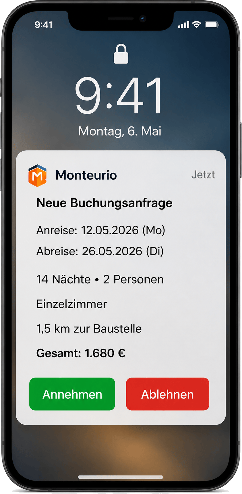 Buchungsanfrage auf dem Smartphone