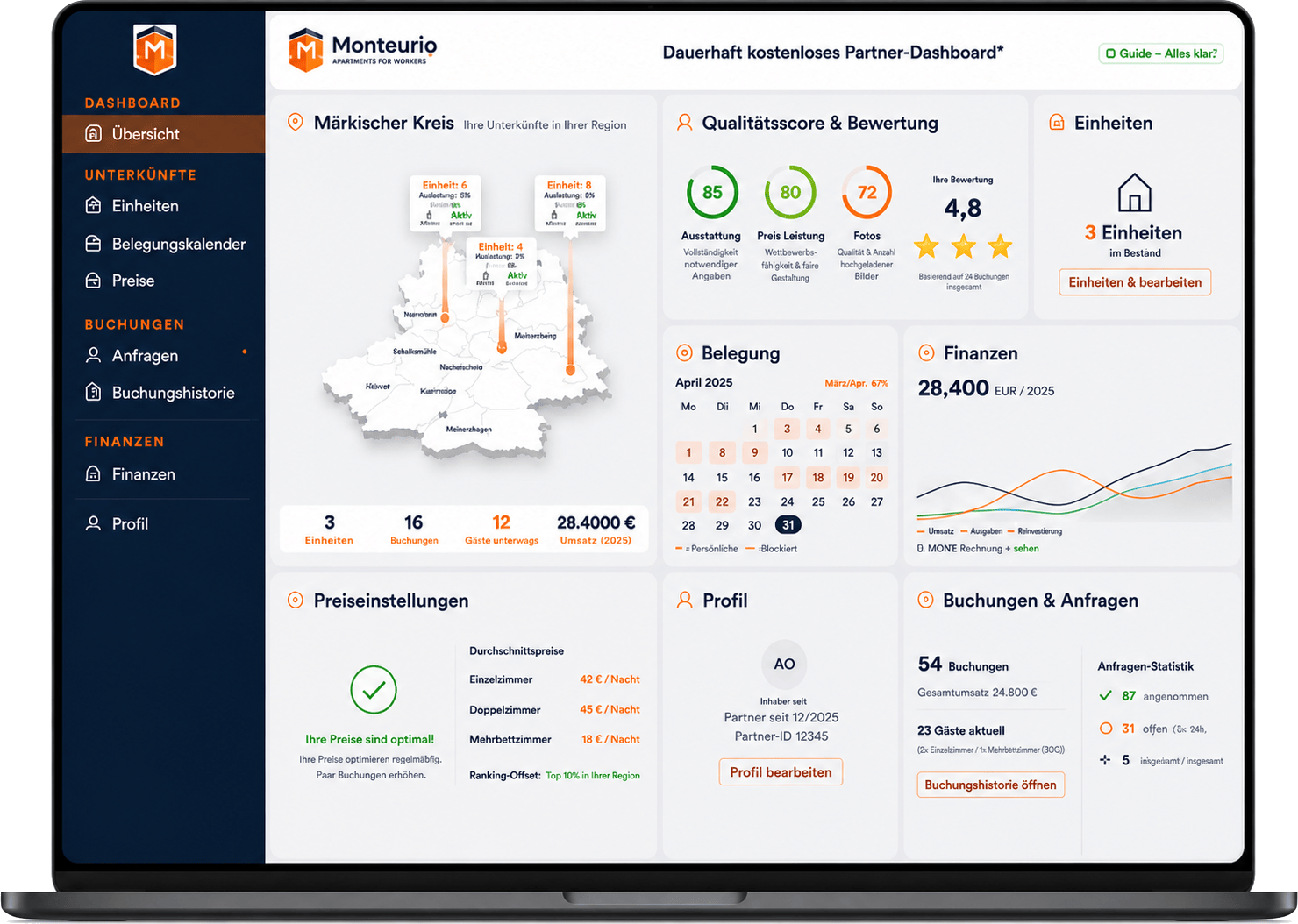 Partner-Dashboard auf dem Laptop